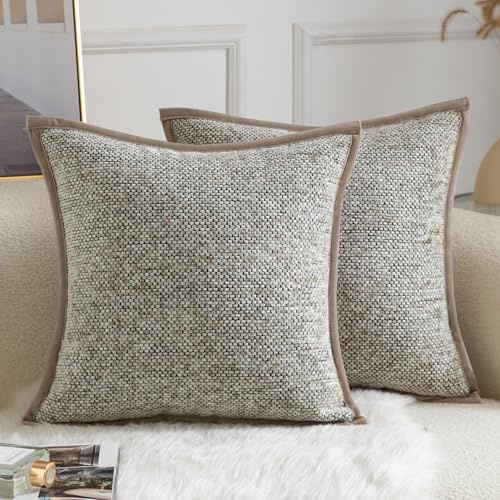 Yaertun Chenille Kissenbezug Tie-DyeDesign Kissenhülle Dekorative Sofakissen Dekokissen Zierkissenbezug Weicher Samt Rückseite Kissenbezüge für Wohnzimmer Schlafzimmer 2er Set 45x45 cm Khaki