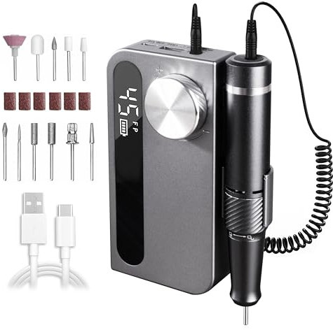 Pinkiou Ponceuse pour Ongles Professionnel maximum 45000RPM, Lime a Ongle Electrique 4000 mAH avec 11 embouts, manucure électrique portable pour ongles acryliques semi-permanents