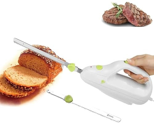 Elektrisches Tranchiermesser, Brotmesser, kabelloser, wiederaufladbarer Brotschneider und Fleischschneider mit 2 8-Zoll-Klingen aus rostfreiem Stahl, Sicherheitsverriegelungsschalter, for Familien