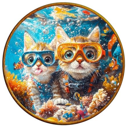 Hakumata Holzpuzzle Erwachsene Tauchen Katze - 280 Teile holzpuzzle Geschenkbox, Wanddekoration und Geschenk für Freunde und Familien (14 Jahren+)