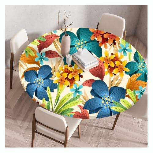 Tischdecke Outdoor,Outdoor Runde Tischdecke mit Gummizug - abwaschbar Elastisch Garten tischdecke, Elastisch Rund Abwaschbar Tischdecken, Garten Tischdecke (Style 21,130cm(51.2in))