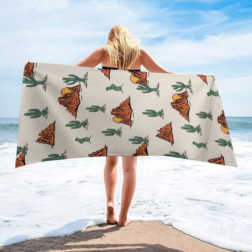 peiyeety Western-Kaktus-Cowboy-Boho-Thema, Mikrofaser-Strandtuch, schnelltrocknend, leichte Reisebadetücher, Strandzubehör zum Schwimmen, Urlaub, Pool, Badezimmer