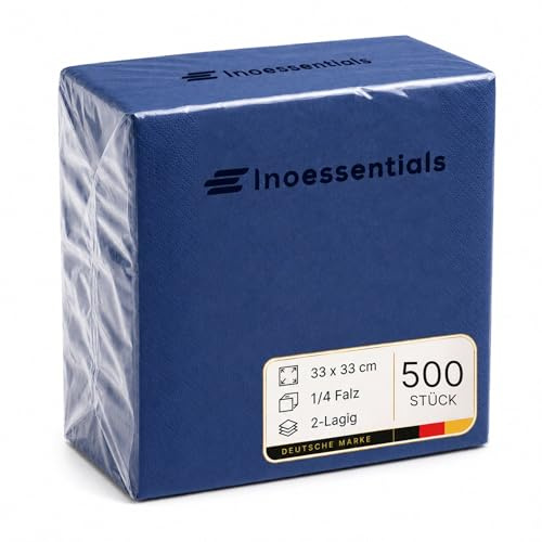 Inoverse Servietten Blau 33 x 33 cm 500 Stück, Papierservietten Großpackung | 2-lagig 1/4-Falz einfarbig, Einwegservietten, für Hochzeit, Buffet, Party, dekorative Tischservietten für Gastronomie