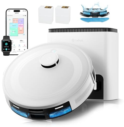 Lefant M2 Plus Robot Aspirapolvere Lavapavimenti con Mappatura Laser, Navigazione dToF + Sensori PSD, 6000Pa, Stazione di Raccolta Automatica 2,5L, Pulizia Personalizzata, WiFi App Alexa, Bianco