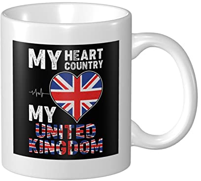 Coffee Mug My Heart My Country My United Kingdom Couple Coffee Cup Novelty Funny Porcelain Mug, for Office, Tea, Birthday, 330ml