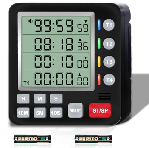 Digital Kitchen timer with 4 Independent Groups,Multi-Channel Count Down Up Timer for Cooking,Homework,Exercise Sports,Multiple Timers with Large LCD,Strong Magnet,Batteries Included
