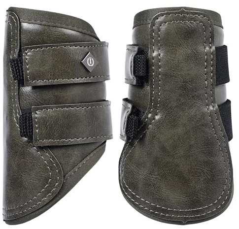 Imperial Riding IRH Rebel Gamaschen, schützende PU-Außenschale, glänzende Optik, Klettverschluss, ideal für Training & Alltag, Olivgrün, Shetty