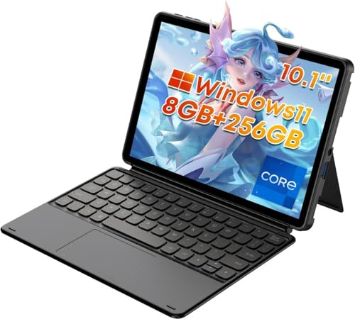 QDWANGUK Win 11 Tablet core i3 (up to 3.4GHz), 8GB RAM 256GB SSD, 2 in 1 Tablet 10.1, WiFi 6, Bluetooth 5.2, Dual Camera,1280X800 HD IPS,HDMI,Type C,USB3.2(with keyboard)