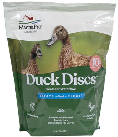 Manna Pro Duck Discs, Floating Duck Treats with 10% Protein, Made with Black Soldier Fly Larvae, Kelp & Alfalfa, Treats for Ducks & Waterfowl, 16 oz
