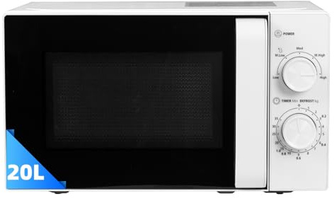 Smad Solo Microwave Oven 20L, 700W Compact Manual Microwave with 5 Power Levels, Defrost by Weight and Time, 35-Minute Timer, LED Light, White