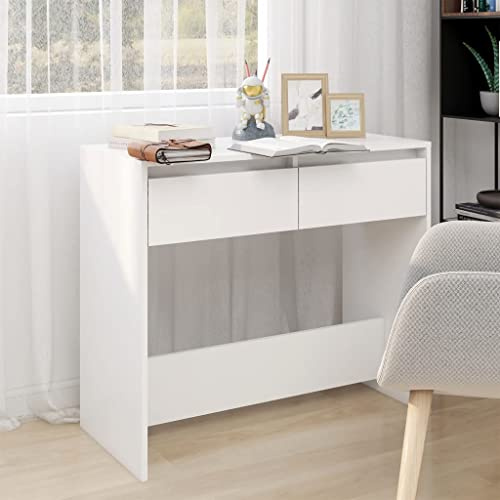 Zeehear Table console blanche 89 x 41 x 76,5 cm, table de couloir robuste en bois avec 2 tiroirs, table d'appoint polyvalente pour salon et chambre à coucher