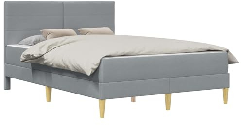 vidaXL Bettrahmen Hellgrau 140 x 190 cm Polyester, Modernes Schlafzimmer-Setup, langlebiges Bettgestell, rechteckige Schaumstoffmatratze, stilvolle Moderne Möbel, bequemer Schlaf