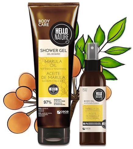 Naturkosmetik Marula Öl Körperpflege Set - Duschgel & Körperöl mit Marulaöl, vegan & silikonfrei - Intensive Feuchtigkeit & Glow für trockene Haut sowie glatte, geschmeidige Haut