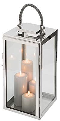 Fink SEVILLA Laterne Edelstahl Glas grau silberfarben outdoorgeeignet, Größe: Länge: 30cm, Breite: 30cm, Höhe: 58cm, 159590, 30 x 30 x 58 cm