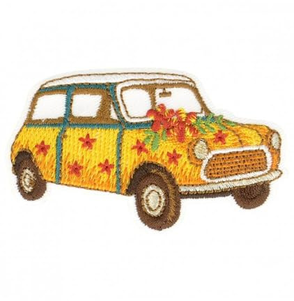 M & C Aufnäher Bügelbild Mini Cooper Gelb Blumen Rot 3,5 cm x 6 cm