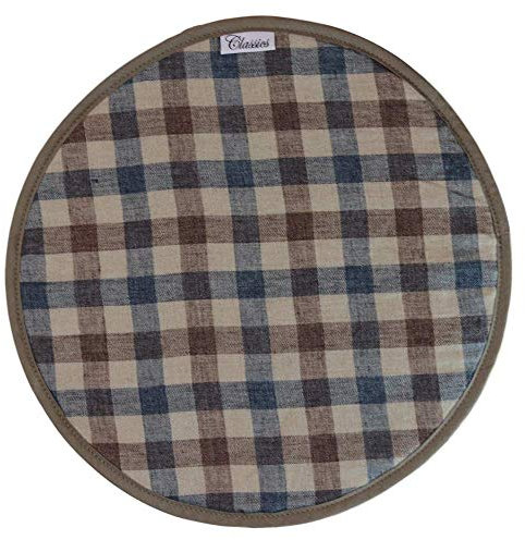 Checked Blue, Brown & Beige Linen Hob Cover/Chefs Pad Designed for use with AGA Type Range Cookers