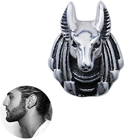 WLXW Altägyptischer Mythos Anubis 925 Sterling Silber Ohrringe, Herren- und Damenmode Wolfskopfnieten, Hypoallergen-Prom-Modeaccessoires-Spezialgeschenke,2pcs