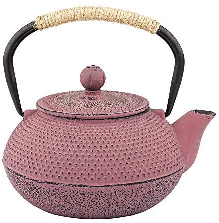Tea Kettle, Japanese Cast Iron Teapot with Stainless Steel Infuser, Cast Iron Tea Kettle, Durable Cast Iron Teapot Coated with Enameled Interior (Pink Hobnail pattern,900ml/30.4oz)