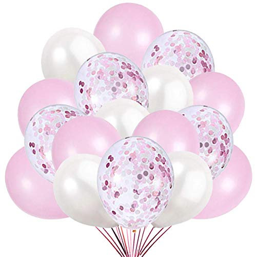 60 Luftballons Rosa Weiß und Konfetti Ballon Partyballon Deko Pink Dekoration fur Geburtstag, Baby Dusche Party, Baby Shower