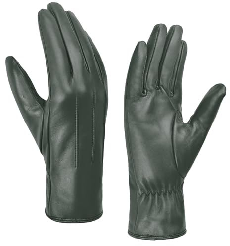 Harssidanzar Damen Leder handschuhe Winter Warmes Kaschmirfutter Touchscreen Vintage Finished GL017EU, Jägergrün, Größe S