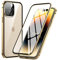 MIMGOAL Hülle für iPhone 14 Pro Max,Magnetische Adsorption Metallrahmen 360 Grad Full Body Handyhülle Vorne hinten Gehärtetes Glas Ganzkörper Schutzhülle Einteiliges Dünn Transparente Cover,Gold