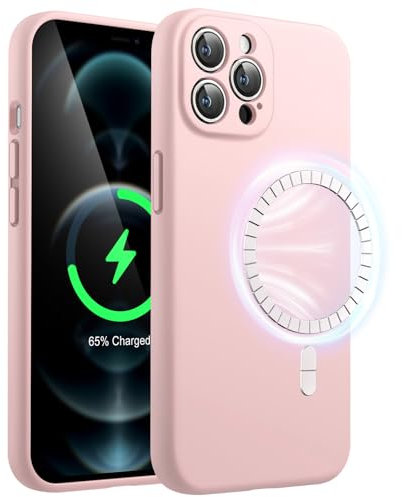 JETech Magnetisch Silikon Hülle für iPhone 12 Pro Max 6,7 Zoll, Kompatibel mit MagSafe, Handyhülle mit Voll Kamera Schutz (Rosa)