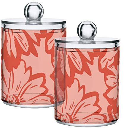 linqin Qtip Halter für Wattestäbchen, Badesalz, Baumwollrund, 284 ml, transparentes Kunststoff-Qtip-Glas mit Deckel für Badezimmer, Wattestäbchenhalter, große rote Blumen, 4 Stück