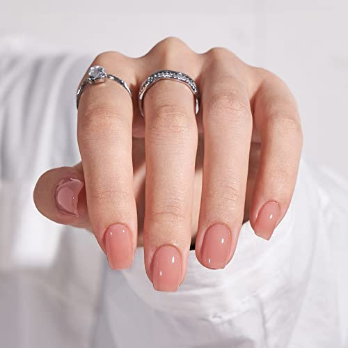 BTArtbox Short Press On Nails - Nude Square False Nails with Glue, Reusable Stick On Nails for Women in 15 Sizes, 30 Pcs Fake Nail Kit, Cinnamon