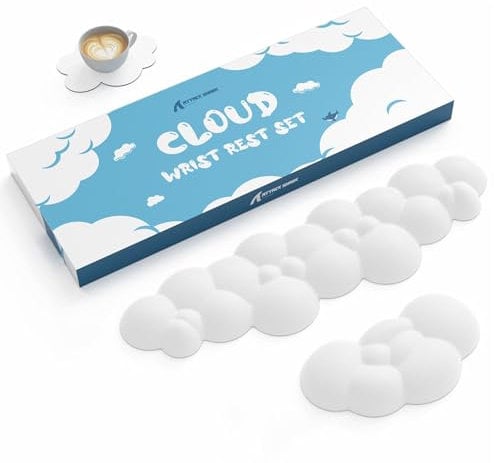ATTACK SHARK Cloud Keyboard Mouse Wrist Rest with Coaster Set,Ergonomic Palm Rest Combo for Pain Relief, Non-Slip Base,Ultra-Soft Memory Foam Wrist Cushion Support for Comfortable Typing/Gaming-White