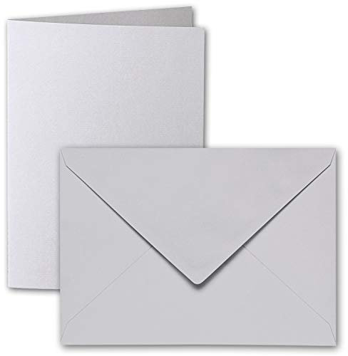 ARTOZ 15x DIN B6 Faltkarten-Set mit Umschlägen - lichtgrau (Grau) - 120 x 169 mm - gerippte Bastelkarten blanko mit Brief-Umschlägen - 220 g/m²
