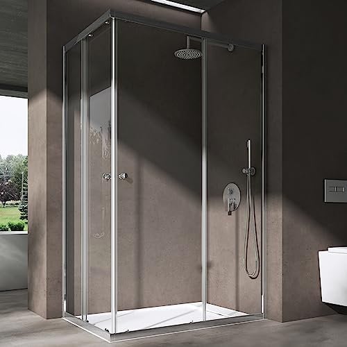 doporro Eckeinstieg Duschkabine Schiebetür 90x120cm Duschabtrennung Inklusive. Duschwanne Klarglas Eckdusche 6mm ESG Glas Höhe 190cm Ravenna16K plus