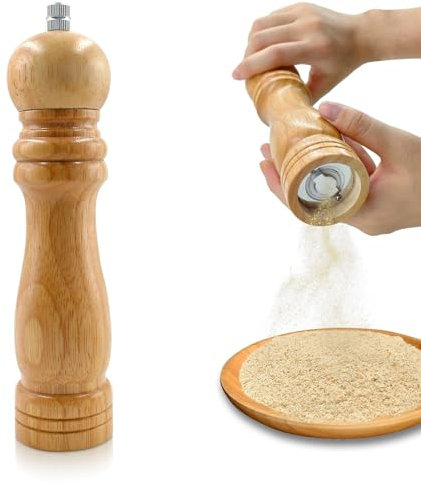 GLLBTPT Wooden Salt Pepper Grinder Refillable Salt & Peppercorn Shakers Adjustable Ceramic Mill,8 inches