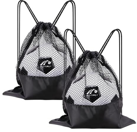 HoaaiGo 2 Pezzi Borsa a Rete Zaino, Sacca Sportiva, Sacca Zaino Con Coulisse, Zaino da Calcio per Ragazzi, Borsa Calcio con Chiusura a Cordoncino per Basket, Pallavolo, Bambini e Ragazzi (Nero)