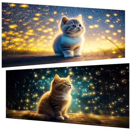 2 Stück Diamond Painting (30x60 cm), 5D Katze Diamant Painting Erwachsene, DIY Tiere Diamant Art Bilder Groß Set für Wohnzimmer Schlafzimmer Wand Dekoration Geschenke (2er set)