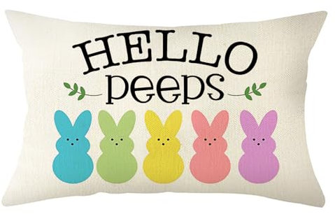 Ogiselestyle Hello Peeps Bunny Kissenbezug, 30,5 x 50,8 cm, Happy Easter Hase, Frühlingskissen, Dekoration für Sofa, Couch