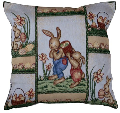 heimtexland Gobelin Dekokissen Ostern Deko Kissen Bezug mit Baumwolle Osterdeko Natur Kissenbezug Landhaus Sofakissen Typ884 Kissenhülle 40x40 cm Patchwork Osterhasen