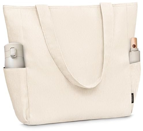 HOMESPON Cordury Tote Bag Große Umhängetasche mit Reißverschluss und Taschen für Reisen Fitnessstudio Urlaub