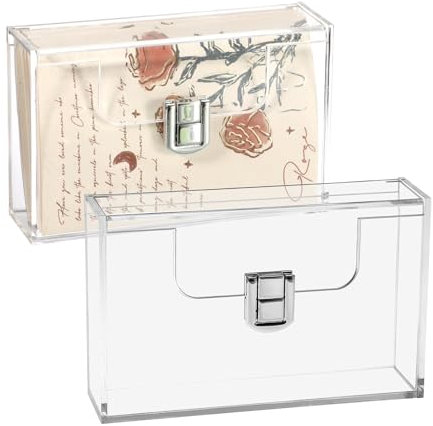 SUMTree A7 Karteikarten Box Acryl Visitenkartenbox mit Deckel Durchsichtig Karteikasten 2 Stück Kartenbox für Kleinkartei Visitenkarten Haftnotiz Querformat Lernkarteibox klar wasserdicht staubdicht