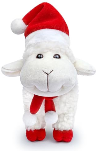 lilizzhoumax Schaf Plüschtier 18cm/7”, Stand Weihnachten Tier Kawaii Schaf Kuscheltier Christmas Schaf Plüsch Spielzeug für Wilde Tiere, Geschenk für Freunde und Kinder pelziges Stofftier Schaf Rot