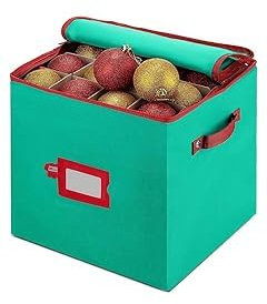 ArkCamp Christmas Ornament Storage Box with Dividers, 4-Tier Design with 64 Compartments, Removable Lid for Safely Organizing Delicate Baubles and Xmas Decorations Green