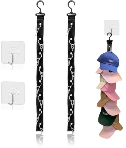 YMTWSRY 2 Stück Cap Halter, Cap Halterung Wand mit 16 Clips Kappenhalter Aufbewahrung Selbstklebend mit 2 Haken Aufhängen Cap Organizer Holder für Baskenmütze Sonnenhut Basecap