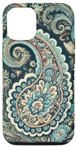 iPhone 12/12 Pro Teal and Beige Paisley with Floral Details Case