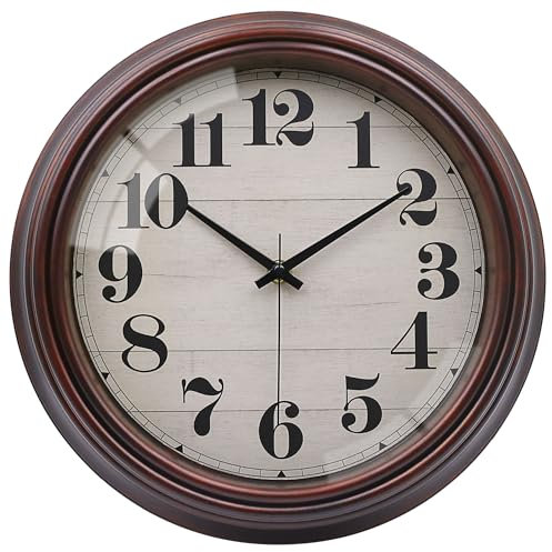 VIKMARI Reloj de Pared, Decorativo Vintage Marrón con Vidrio Reloj Silencioso para Salon Cocina Cuarto de Baño Dormitorio Oficina, 30cm