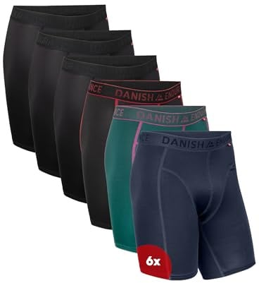 DANISH ENDURANCE 6er Pack Sport Boxershorts Herren, Mit regulärem oder langem Bein, Mehrfarbig (3xschwarz, 1xschwarz/Rot, 1xgrün/Lila, 1xblau) Extra Lang - 6er Pack, XL