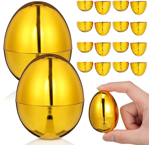 Cabilock Goldene Ostereier Befüllbare, 12 Stück Leere Eier Aufklappbare aus Kunststoff, Befüllbare Eierornamente für Osterjagdzubehör Leckereien Korbfüller Partygeschenke