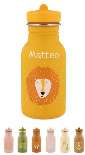 wunderwunsch Trinkflasche personalisiert für Kinder, Flasche personalisiert, Babyflasche, Kinder Trinkflasche, Trixie Trinkflasche mit individuellem Namen (Löwe, 350ml)