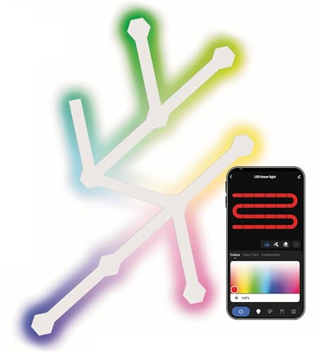 EMOS - Smart RGBIC Gaming-Wandleuchte mit App, 9+9 Segmente - Modular-Beleuchtung - 16+ Mio Farben, Musik-Synchronisation, Sprachsteuerung - 2,4 GHz WiFi-Ambientlicht - 1,5m Kabel und Netzteil - weiß