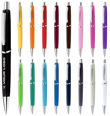 pubblienne Set 100 Penne a Sfera Personalizzate a UV Led con Scritta - Confezione di Penne a Scatto Personalizzabili - Gadget Promozionali Per Ufficio, Fiere, Eventi e Meeting (100, BEIGE)