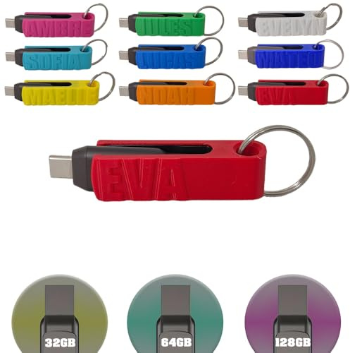 Clé USB 100% Personnalisable Texte et Couleur, Réversible - USB/USB-C 3.2 (Rouge, 64go)