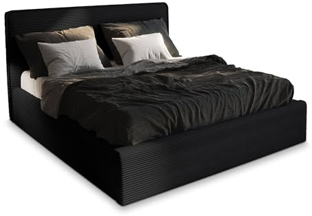 Masseno Polsterbett Parma 160x200 cm, Doppelbett, Bettkasten, Stauraum, Lattenrost Und Kopfteil - Schwarz, Lincoln 100
